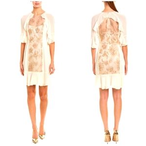 BCBG Max Azria, Floral Embroidered Cream and Gold